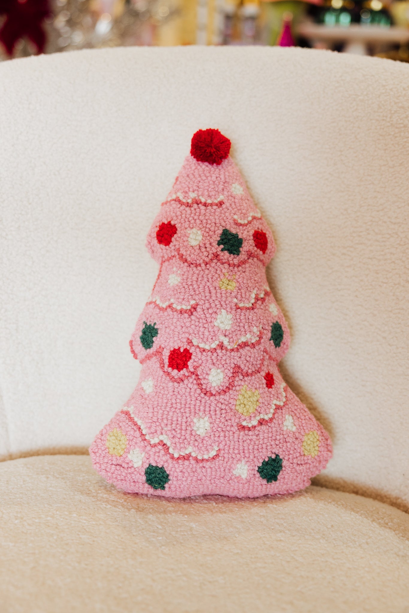 Shaped Holiday Tree With Pom Hook Pillow
